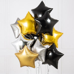 18 inches Black Gold and Silver Star Balloons - Set of 10-Balloons-Decoren