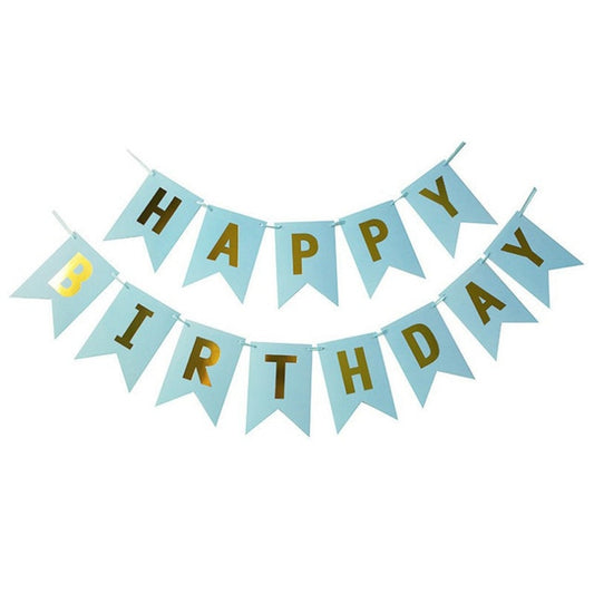 Blue Happy Birthday Banner with Gold Letters-Birthday Banner-Decoren