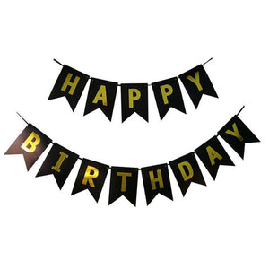 Black Happy Birthday Banner with Gold Letters-Birthday Banner-Decoren