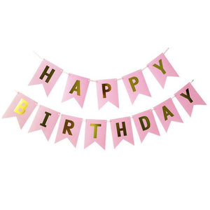 Pink Happy Birthday Banner with Gold Letters-Birthday Banner-Decoren