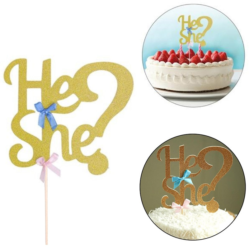 He or She Cake Topper for Baby Shower-Cake Topper-Decoren