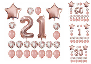 Rose Gold Number Birthday Balloons Set