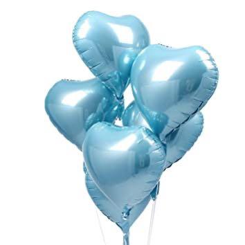 18 inches Light Blue Hearts Balloons - Set of 10