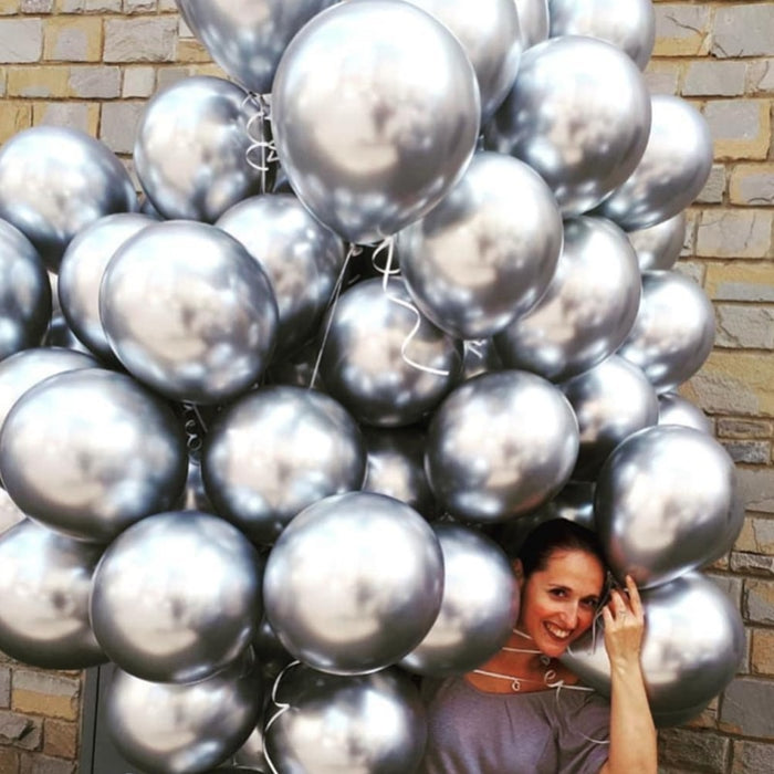 Metallic Silver Latex Balloons - Set of 10