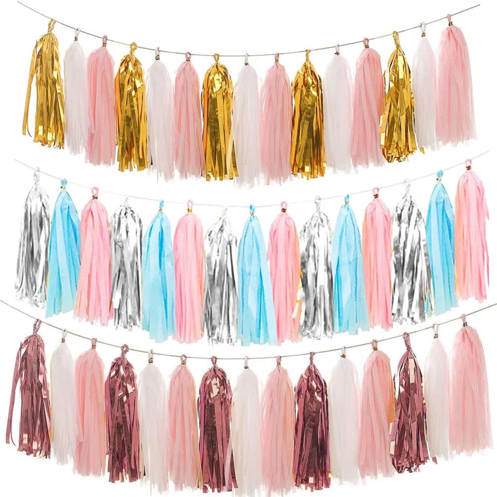 paper tassel garland, foil tassel garland, party tassel decorations, DIY tassel garland, birthday party tassels, wedding tassel decor, baby shower tassels, gender reveal tassel garland, anniversary party decorations, festive tassel banner, hanging party tassels, premium tassel garland, colorful tassel decorations, indoor party decor, outdoor party garland, gold tassel garland, elegant party decorations, tassel banner for events, high-quality party tassels, Brisbane party decorations, Gold Coast party suppli