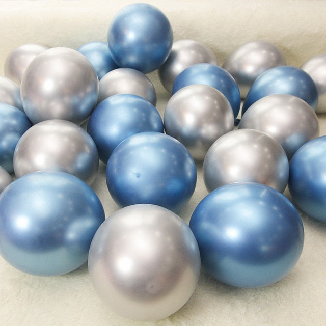 Set of 10 Metallic Latex Balloons - Blue and Silver