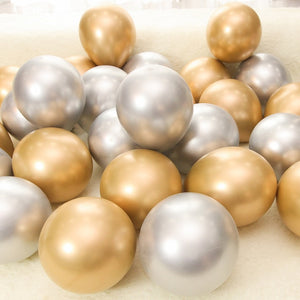 Set of 10 Metallic Latex Balloons - Gold and Silver-Metallic Balloons-Decoren