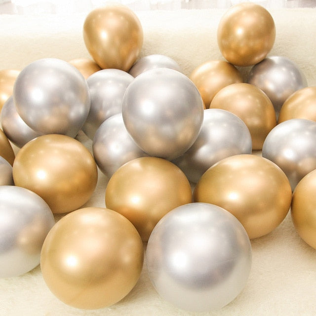 Set of 10 Metallic Latex Balloons - Gold and Silver