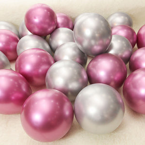 Set of 10 Metallic Latex Balloons - Pink and Silver-Metallic Balloons-Decoren