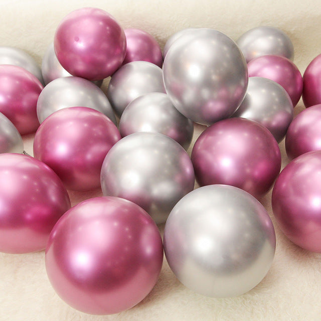 Set of 10 Metallic Latex Balloons - Pink and Silver