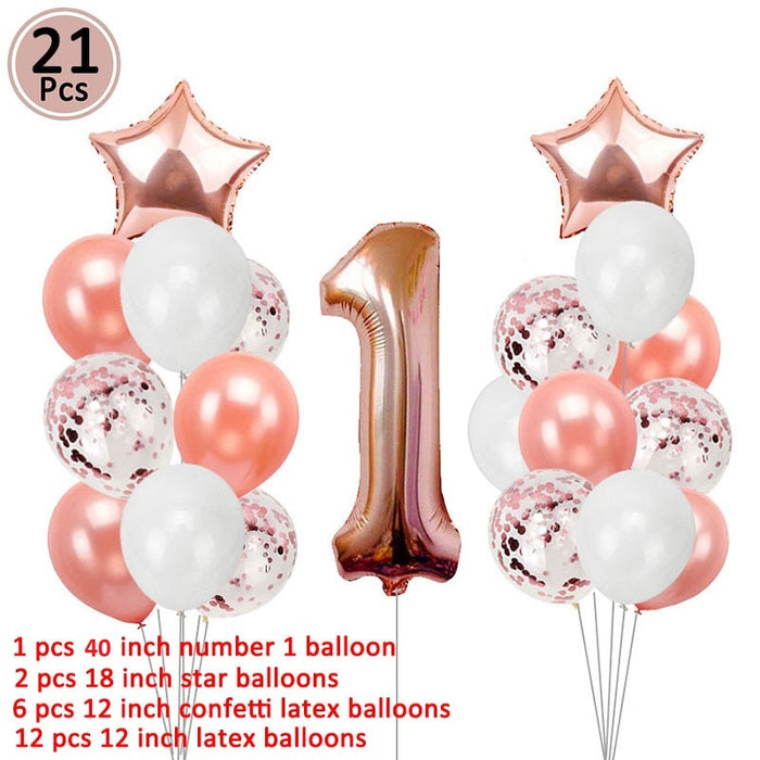1st Birthday Balloons Set - Rose Gold