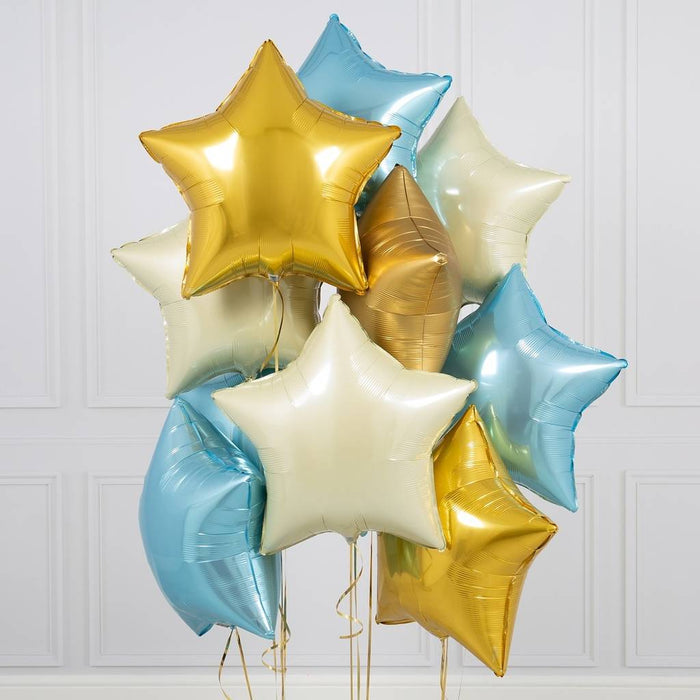 18 inches Blue Gold and White Star Foil Balloons - Set of 10