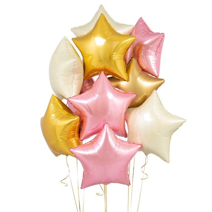 18 inches Pink Gold and White Star Foil Balloons - Set of 10