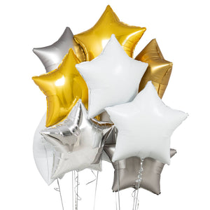 18 inches White Gold and Silver Star Balloons - Set of 10-Balloons-Decoren