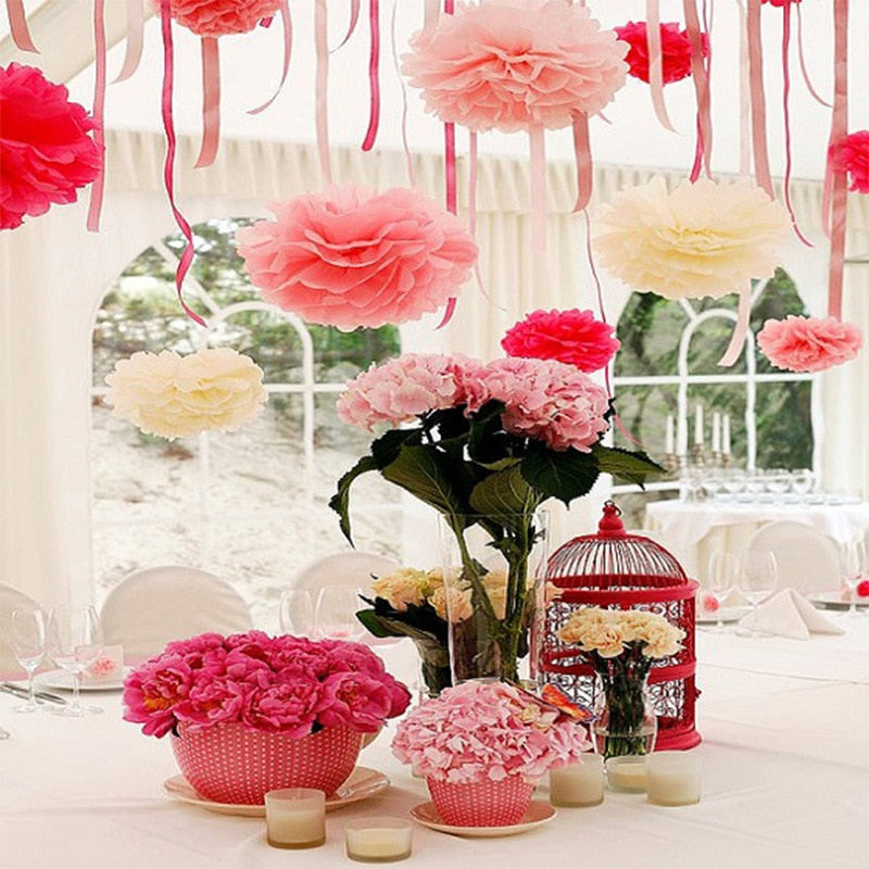 Tissue Pom Pom Set of 6 in Pink-Decoren