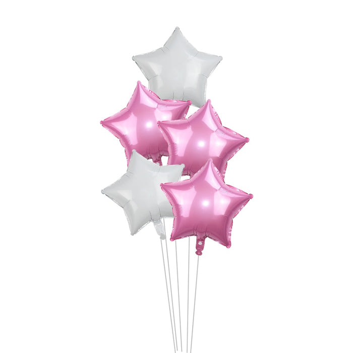 Pink and White Foil Star Balloons - Set of 5