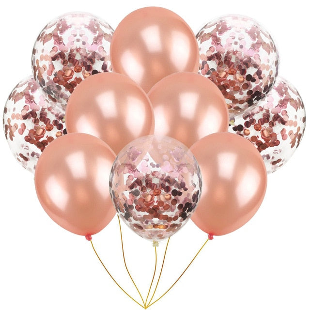 Set of 10 Rose Gold Confetti and Latex Balloons
