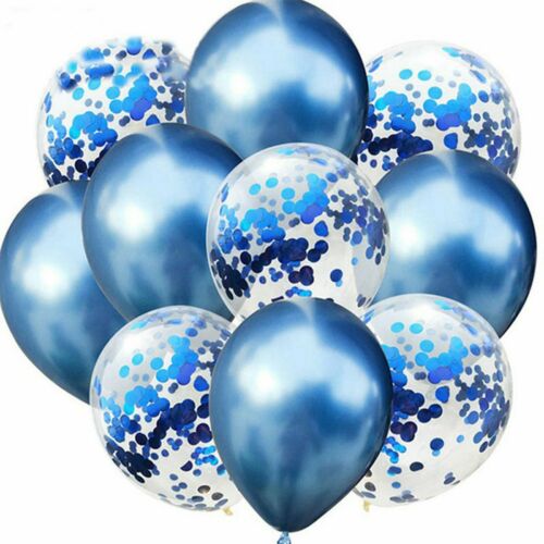 12 inches Blue Metallic Plain and Confetti Balloons - set of 10
