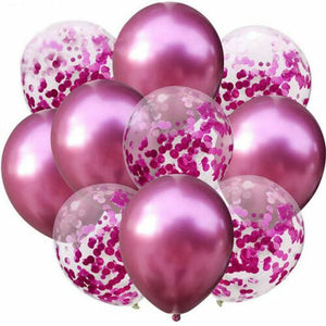 12 inches Pink Metallic Plain and Confetti Balloons - set of 10-Balloons-Decoren