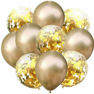 12 inches Gold Metallic Plain and Confetti Balloons - set of 10-Balloons-Decoren