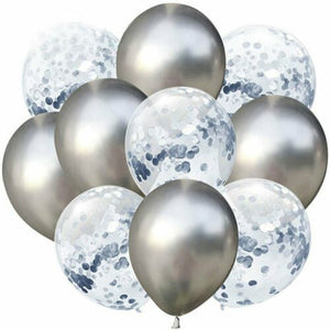 12 inches Silver Metallic Plain and Confetti Balloons - set of 10-Balloons-Decoren