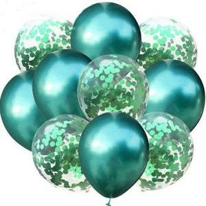 12 inches Green Metallic Plain and Confetti Balloons - set of 10-Balloons-Decoren