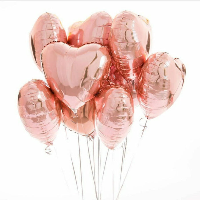 18 inches Rose Gold Heart Foil Balloons - Set of 10 balloons