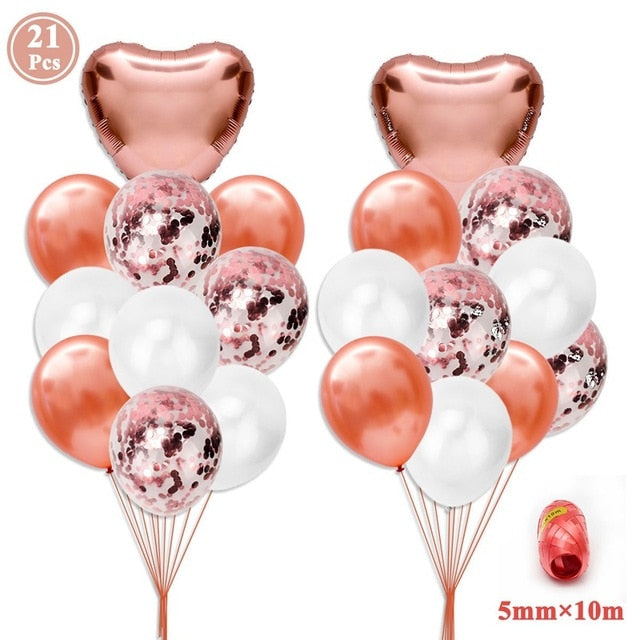 Rose Gold Foil Heart Balloons and Latex Balloons Bouquet - Set of 20 Balloons