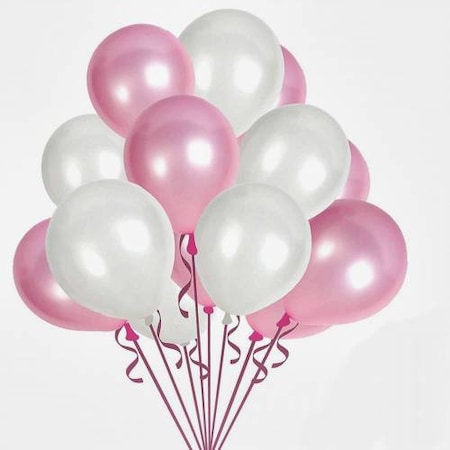 Metallic Pearl Pink and White Metallic Balloons - Set of 10